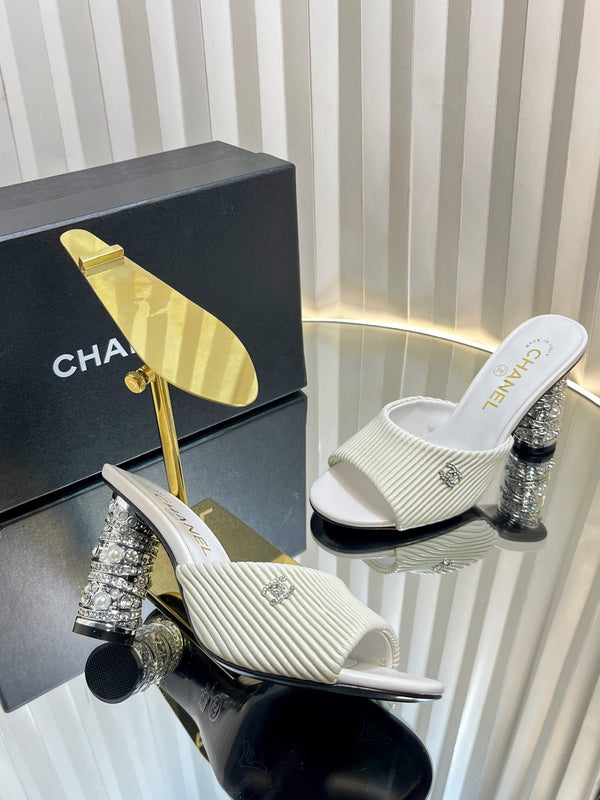 CC 26P Mule Sandals 8cm White Leather 767857