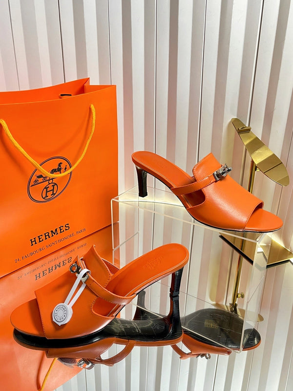 HM Cute Sandal 7cm Orange Calfskin 616210