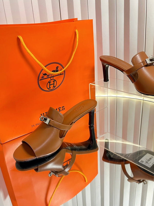 HM Cute Sandal 7cm Brown Calfskin 616213