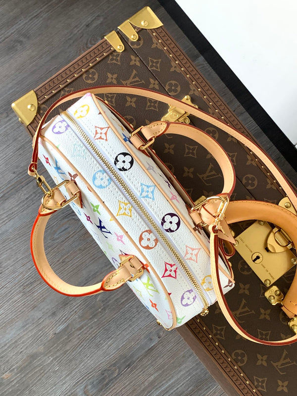 LV Handbag East West White Beige Monogram Canvas Cowhide
