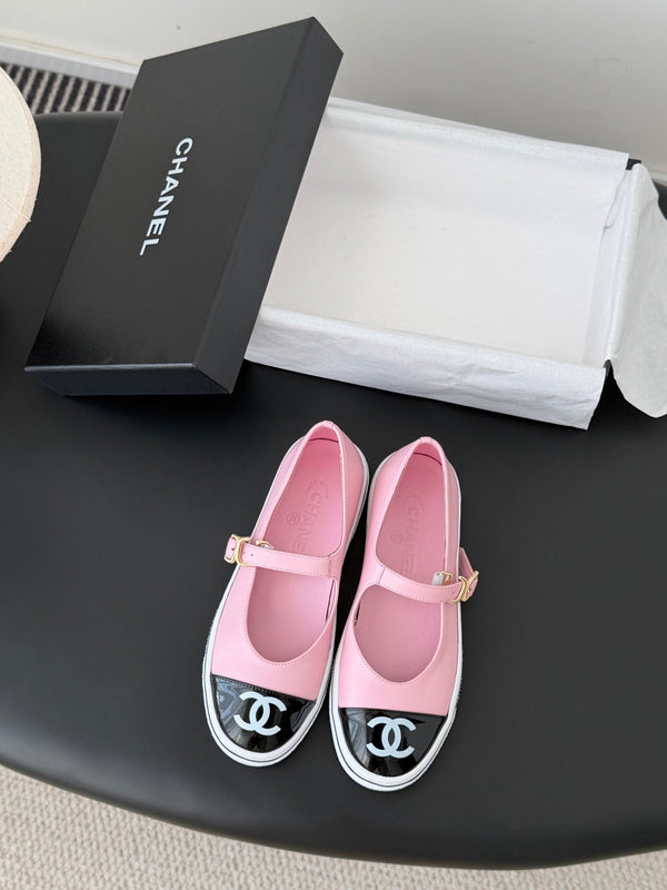 CC 26P Mary Jane Black Pink Patent Leather Lambskin 670808