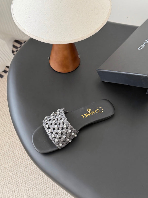 CC 26SS Slipper Black Woven Lambskin 670625