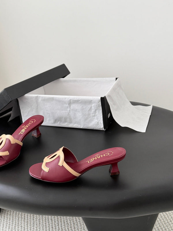 CC 2026 Heeled Sandal Beige Burgundy Lambskin 675858