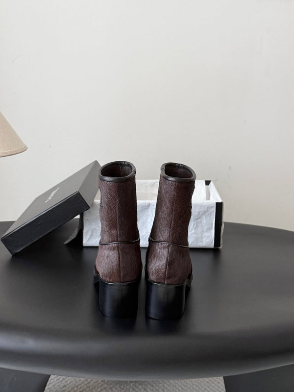 CC 26s Embroidered Logo Ankle Boots Brown Black Pony Hair 127785
