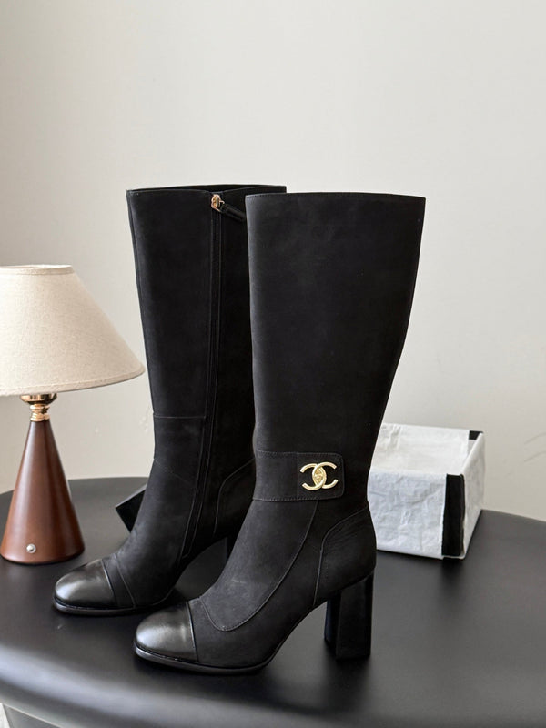 CC 26s Knee High Boots Black Black Suede 127796
