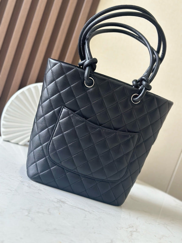 CC 25s Cambon Ligne Tote Bag 24cm In Black Mix White Calfskin
