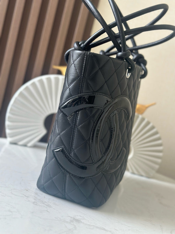 CC 25s Cambon Ligne Tote Bag 24cm In Black Calfskin