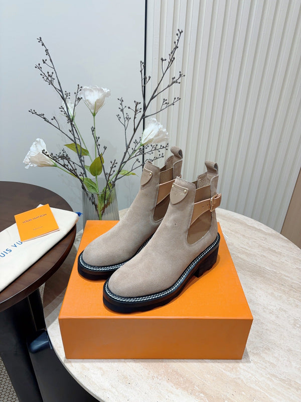 LV Beaubourg Ankle Boot Gray Brown Suede