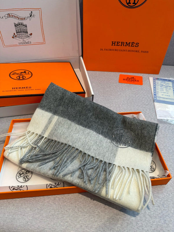 Scarf 180 CM In Grey Black Mix White Cashmere 381230