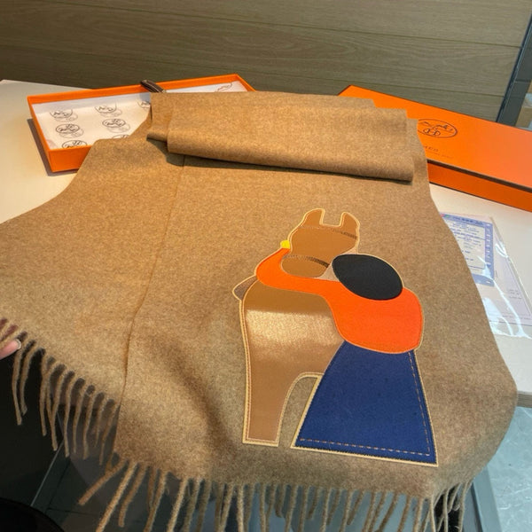 Scarf 200 CM Brown Cashmere And Leather 394476