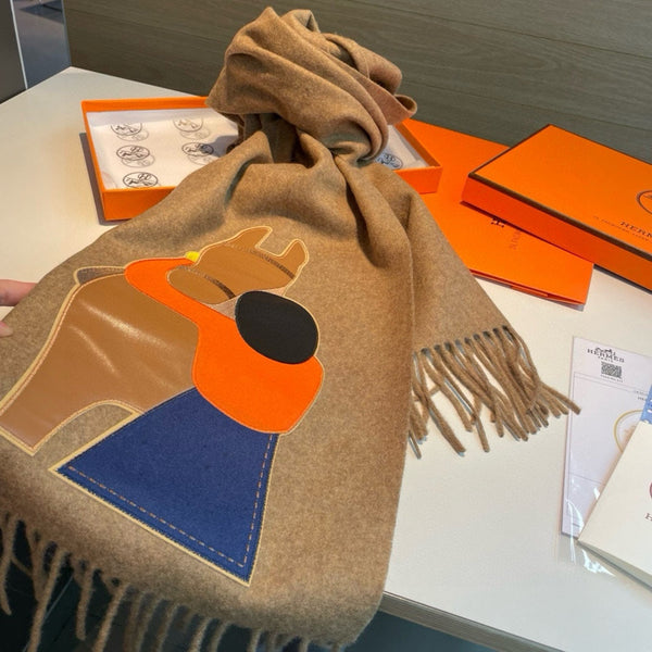 Scarf 200 CM Brown Cashmere And Leather 394476