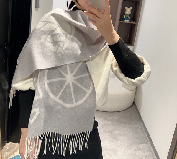 Scarf 180 CM Grey Light Grey Mix White Wool