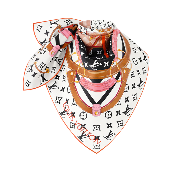 LV Scarf 90cm Black Navy Orange Twill Silk 136593