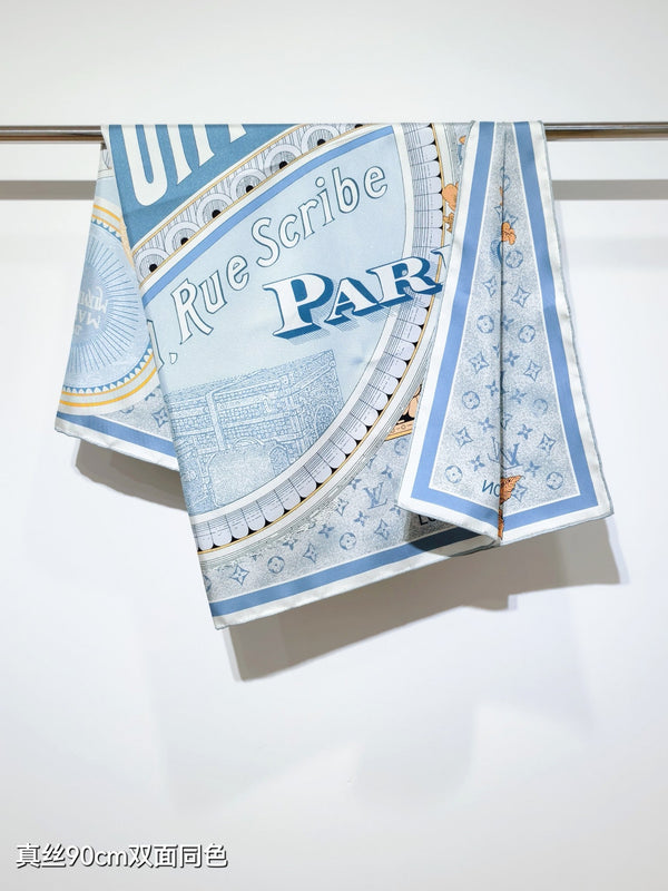 LV Double-sided Scarf 90cm Turquoise Twill Silk 136588