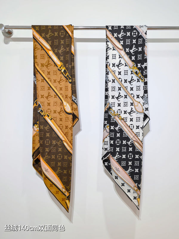 LV Double-sided Scarf 140cm Black & White Cashmere Silk 136602