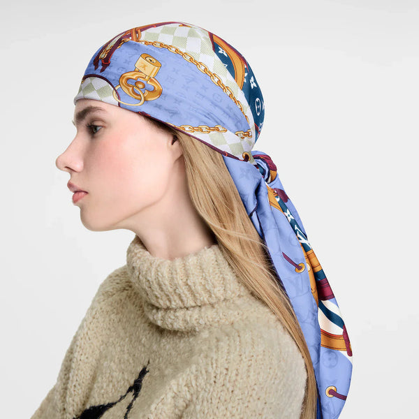 LV Scarf 90cm Blue Lavender Twill Silk Wool 136596