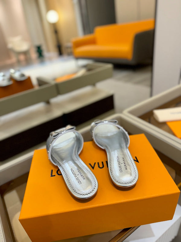 LV x TM 6AM Flat Mule Silver Metallic Sheepskin 241221