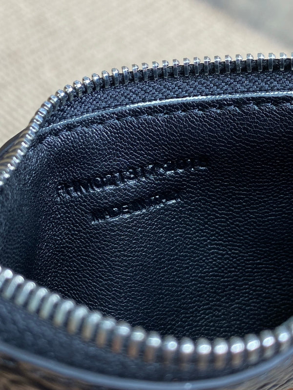 YSL Zip Card Case Black Croc Embossed Leather