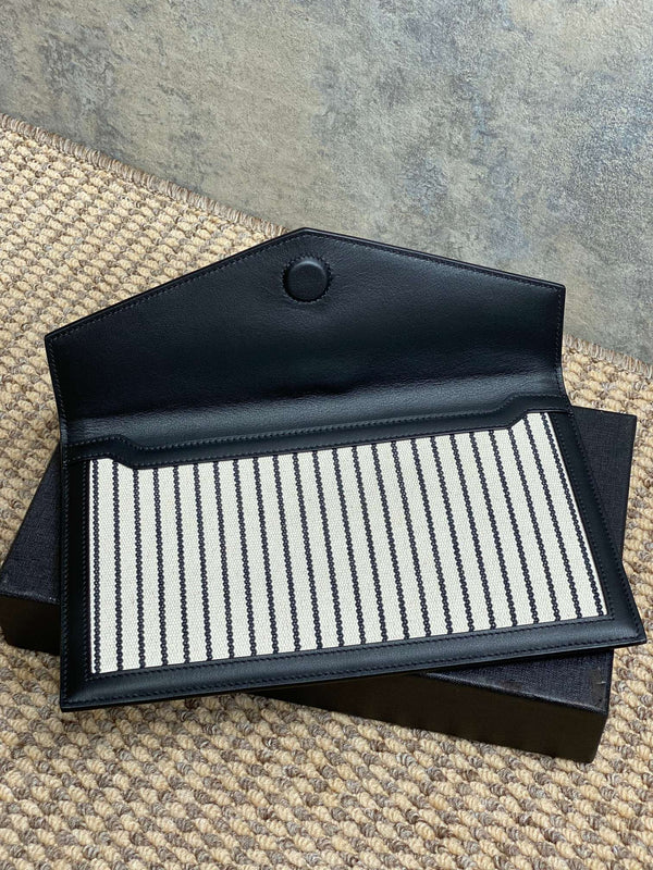 YSL 22s Uptown Pouch Clutch Bag Black White Canvas GHW