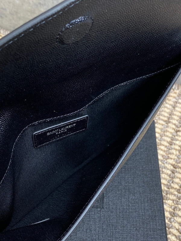 YSL 22s Uptown Pouch Clutch Bag Black Cowhide Sliver HW