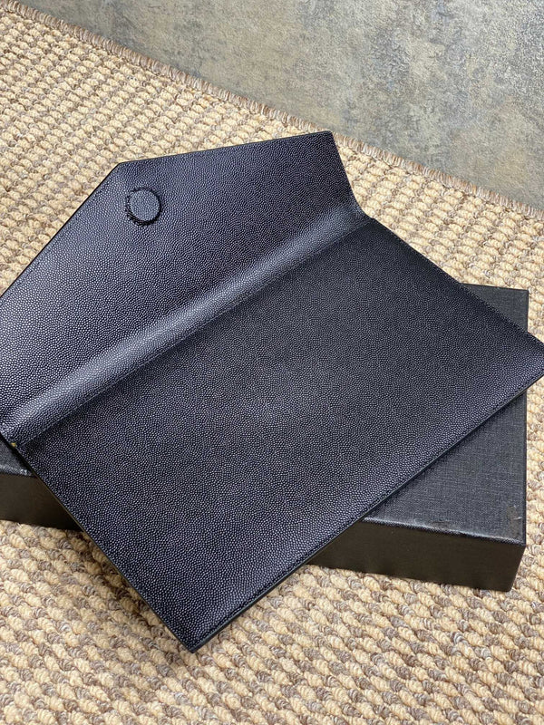 YSL 22s Uptown Pouch Clutch Bag Black Cowhide Sliver HW