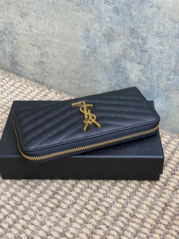 YSL Zippy Long Wallet Black Caviar Cowhide GHW
