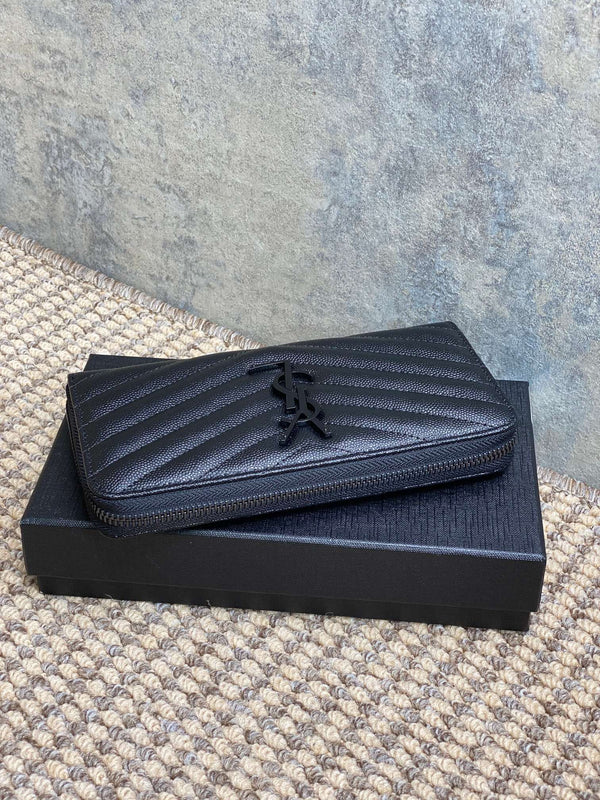 YSL Zippy Long Wallet Full Black Caviar Cowhide