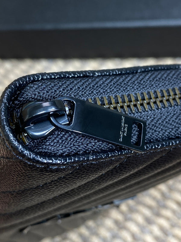 YSL Zippy Long Wallet Full Black Caviar Cowhide