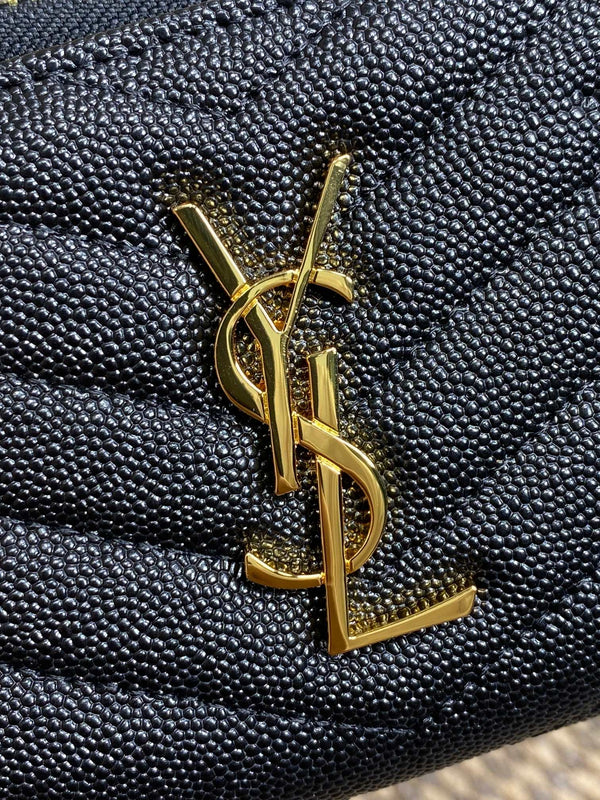 YSL Cassandre Matelassé Compact Zip-Around Wallet Black Caviar Cowhide GHW