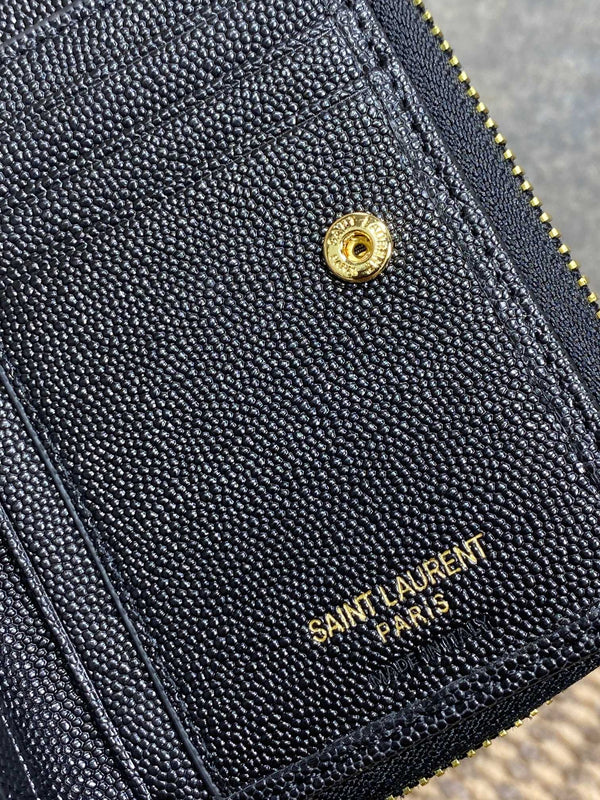 YSL Cassandre Matelassé Compact Zip-Around Wallet Black Caviar Cowhide GHW