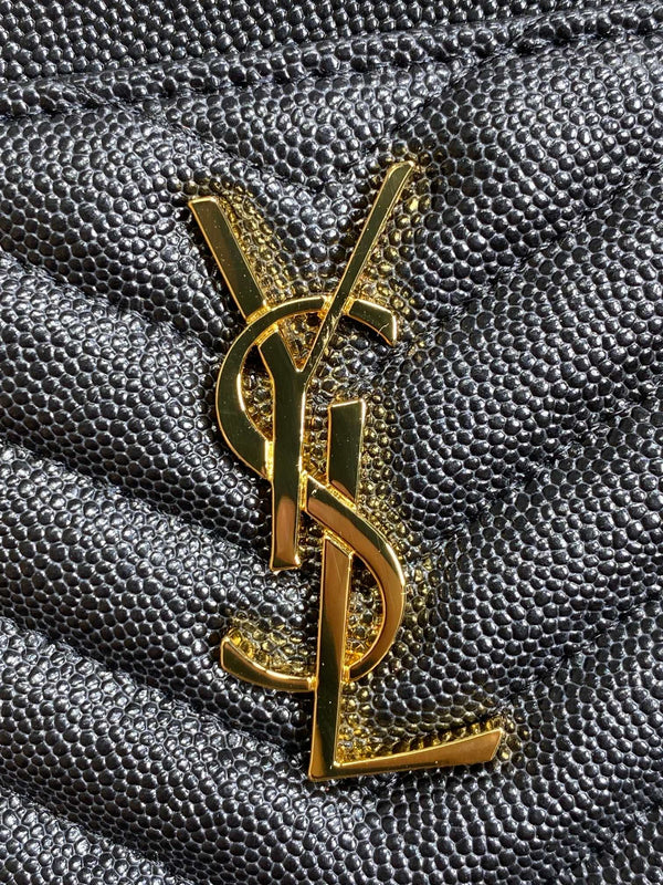 YSL Gold Hardware Logo Zipper Clutch 23cm Black Caviar Cowhide
