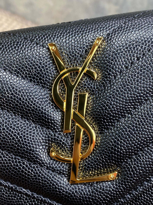 YSL Cassandre Envelope Flap Wallet Black Caviar Cowhide GHW