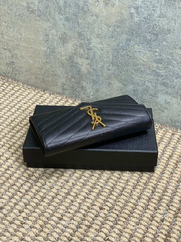 YSL Cassandre Envelope Flap Wallet Black Caviar Cowhide GHW