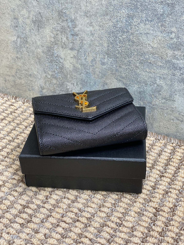 YSL Compact Flap Cassendre Wallet 10cm Black Leather GHW