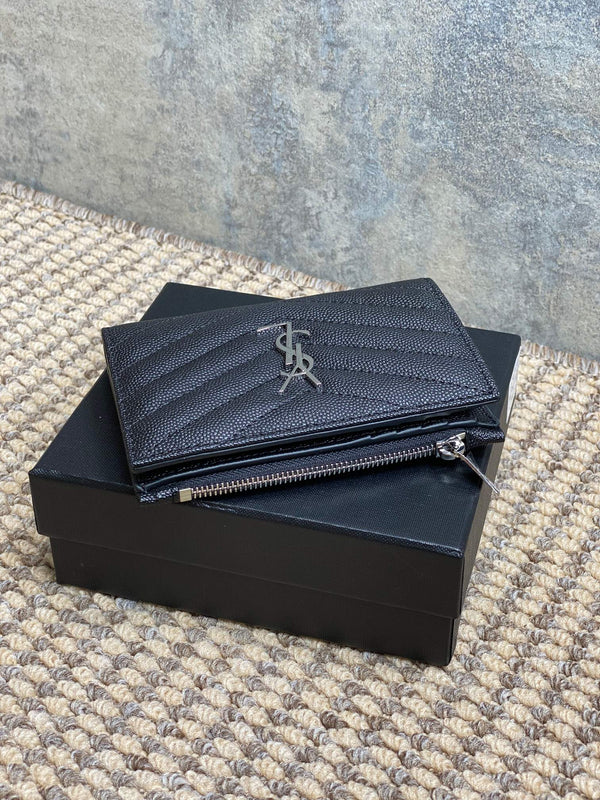 YSL Monogram Wallet Wallet 13cm Black Caviar Cowhide Sliver HW