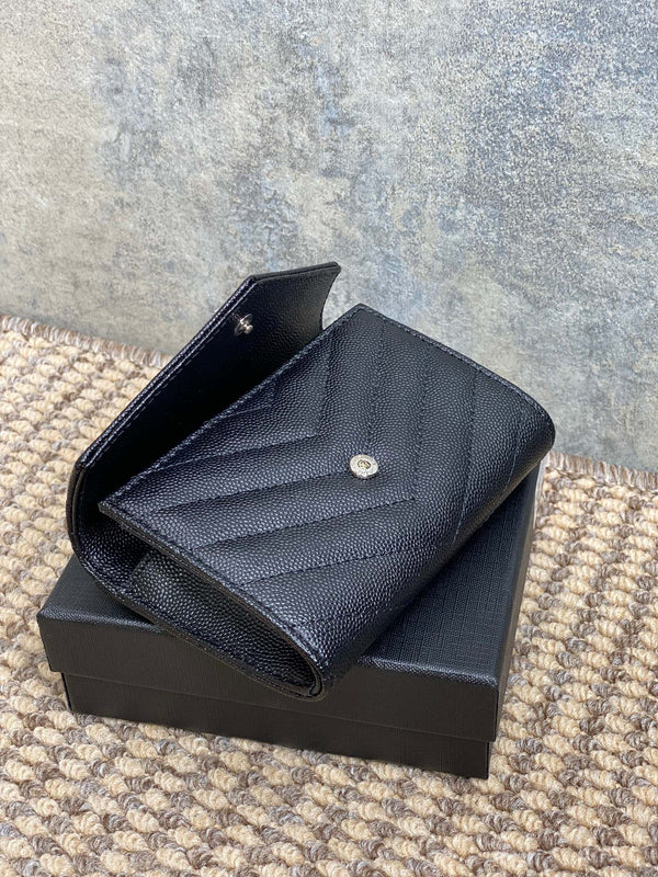 YSL Sliver Logo Monogram Card Flap Wallet 13.5cm Black Caviar Cowhide
