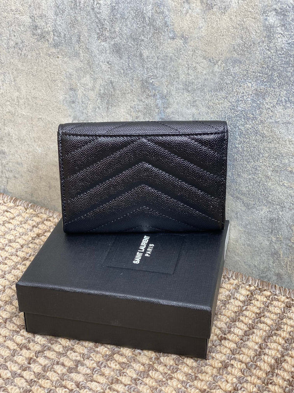 YSL Monogram Card Flap Wallet 13.5cm All Black Caviar Cowhide