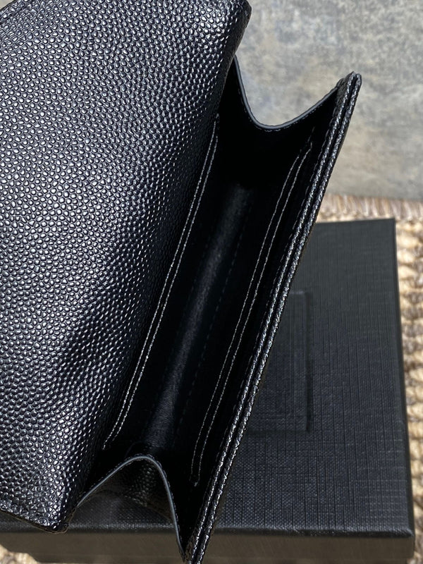 YSL Monogram Card Flap Wallet 13.5cm All Black Caviar Cowhide
