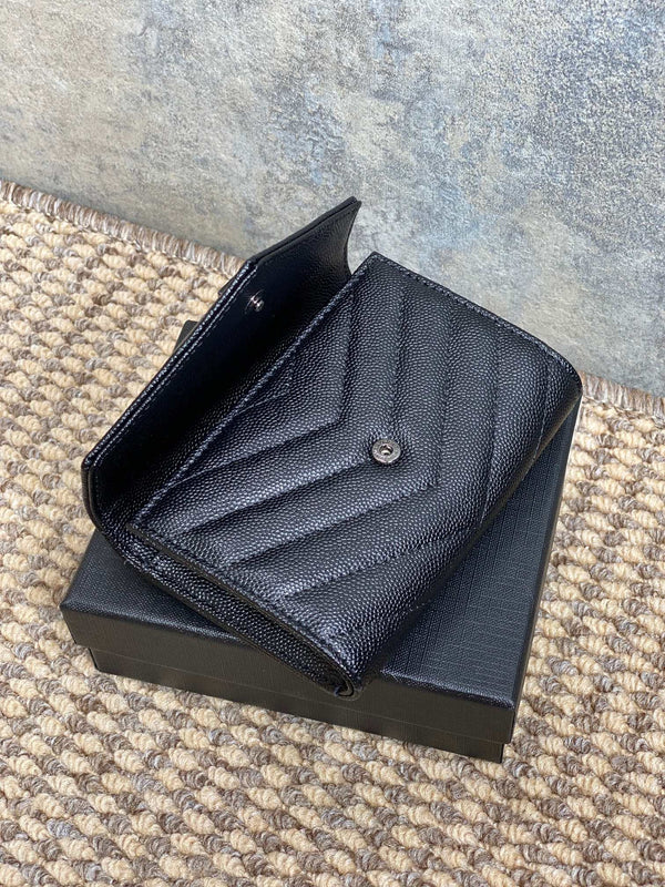 YSL Monogram Card Flap Wallet 13.5cm All Black Caviar Cowhide