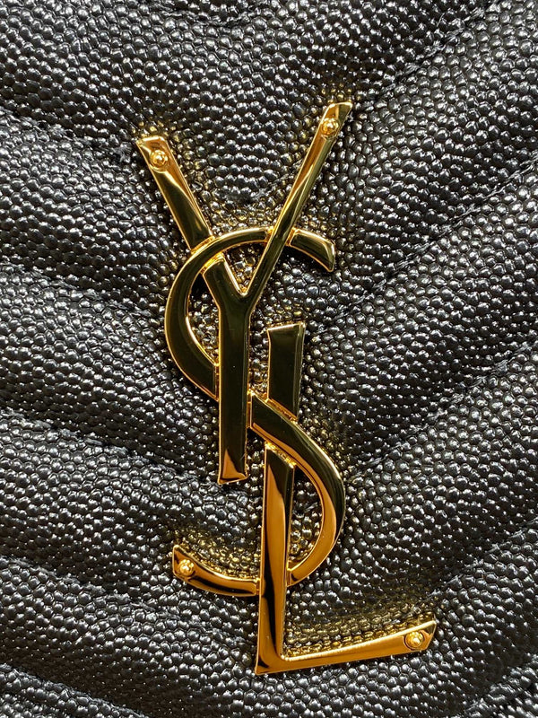 YSL Gold Hardware Logo Clutch 21cm Black Caviar Cowhide