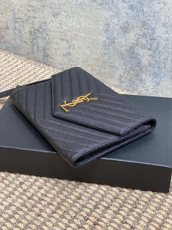 YSL Gold Hardware Logo Clutch 21cm Black Caviar Cowhide