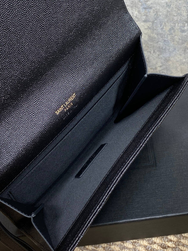 YSL Gold Hardware Logo Clutch 21cm Black Caviar Cowhide