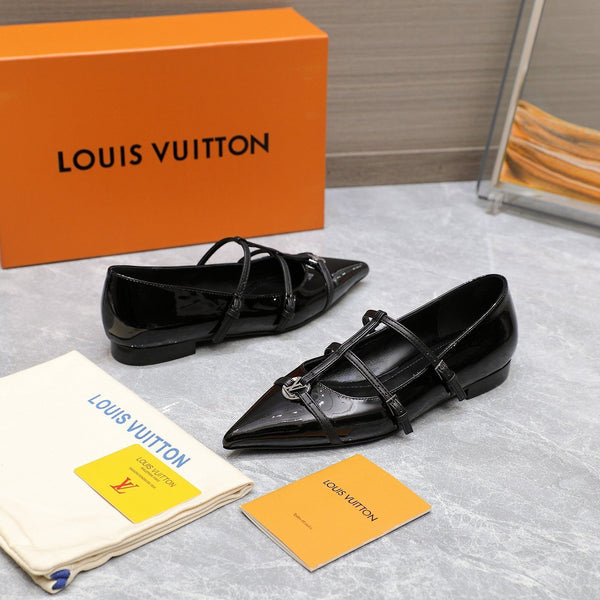 LV 6AM Flat Ballerina Black Patent Leather 601541