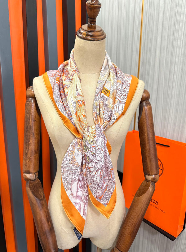 HM 25s Scarf 90cm Orange Light Pink Cashmere Silk 965568