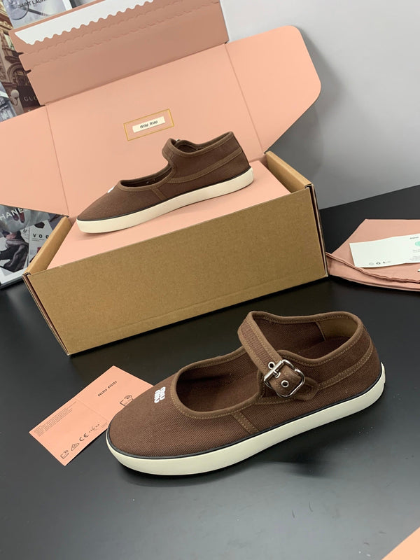 Miu 26s Drill Ballerinas Coffee Canvas 688282