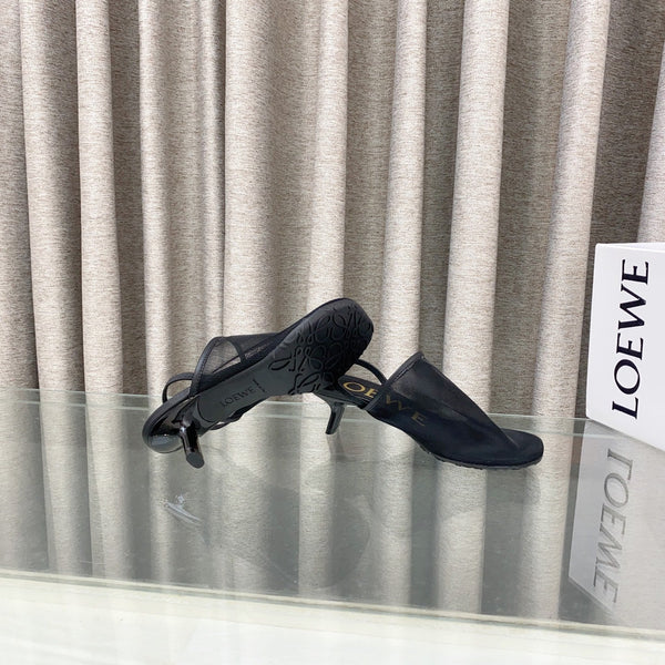 Loewe 25 Petal Slingback Black Mesh Sheepskin