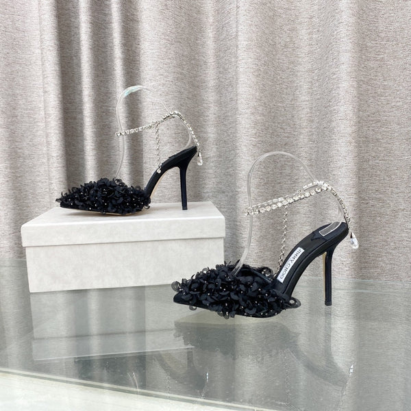 Jimmy Choo Saeda Pumps Black Mesh Lambskin 668535