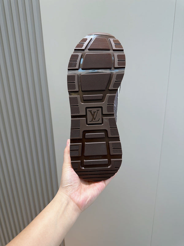 LV RUN AWAY SNEAKERS IN BROWN MESH FABRIC AND SUEDE