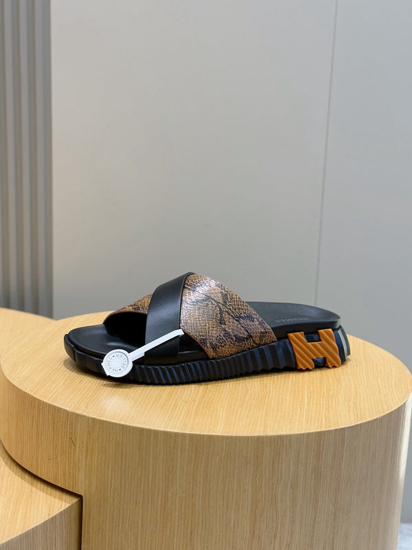 HM Men's Infra Slide Black Brown Cowhide 599991