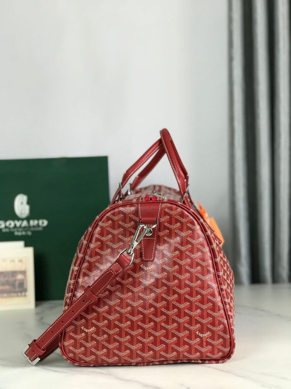 BOSTON 50 BAG IN RED GOYARDINE CANVAS AND CALFSKIN TRIM